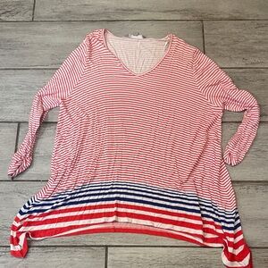 Valerie Stevens Striped V-Neck Women's Tunic Red White and Blue XL Top